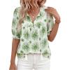 imagePRETTYGARDEN Womens Summer Boho Tops 2026 Vacation Outfits Casual Tie Front V Neck Peasant Blouses Puff Short Sleeve ShirtsFloral White Green