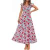 imagePRETTYGARDEN Womens Summer Flowy Maxi Dress Casual Cap Sleeve V Neck Smocked Beach SundressFloral Blue Red