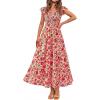 imagePRETTYGARDEN Womens Summer Flowy Maxi Dress Casual Cap Sleeve V Neck Smocked Beach SundressFloral Orange Pink Red
