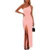 imagePRETTYGARDEN Womens Summer Formal Wedding Guest Dresses One Shoulder Spaghetti Strap High Slit Maxi Bodycon DressLight Pink