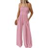 imagePRETTYGARDEN Womens Summer Jumpsuits Dressy Casual One Piece Outfits Linen Smocked Spaghetti Strap Pockets Wide Leg Rompers