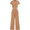 imagePRETTYGARDEN Womens Summer Knit 2 Piece Outfit Short Sleeve Crop Tee Tops Wide Leg Pants Set Tracksuit Loungewear