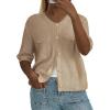 imagePRETTYGARDEN Womens Summer Knit Blouse Top Casual Crewneck Button Down Short Sleeve Cardigan Pocket T Shirts KhakiMedium