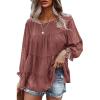 imagePRETTYGARDEN Womens Summer Loose Chiffon Blouse Mesh Long Sleeve Casual Round Neck Peplum Tops