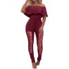 imagePRETTYGARDEN Womens Summer Off Shoulder Bodycon Jumpsuit Rompers Ruffle Sleeve Hollow Out Sexy Club Outfits