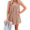 imagePRETTYGARDEN Womens Summer Short Rompers Spaghetti Strap Elastic Waist Square Neck Ruffle Casual Loose Flowy JumpsuitsKhaki Medium
