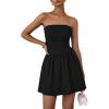 imagePRETTYGARDEN Womens Summer Strapless Mini Party Dress Spring Casual Tube Top Ruffle A Line Short Patchwork SundressesBlack