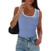 imagePRETTYGARDEN Womens Summer Tank Top Ribbed Knit Scoop Neck Sleeveless Color Block Slim Fitted Tops Basic Casual Tee Shirts