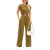 imagePRETTYGARDEN Womens Summer Two Piece Outfits Tracksuit Twist Front Crop Tops T Shirts Wide Leg Pants Matching Lounge Sets Army GreenMedium