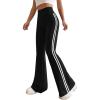 imagePRETTYGARDEN Womens Summer Yoga Pants High Waisted Sweatpants Casual Striped Bootcut Flare Workout Leggings Striped BlackMedium
