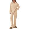 imagePRETTYGARDEN Womens Winter 2 Piece Sweater Set Long Sleeve Quarter Zip Sweatshirt Wide Leg Pants Fall Outfits Tracksuit