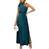 imageSummer Long Formal Satin Dress Mock Neck Sleeveless Side Slit Flowy Maxi Tank Dresses