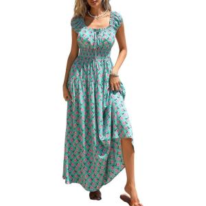 imagePRETTYGARDEN Boho Maxi Dresses for Women 2026 Summer Floral Wedding Guest Dress Resort Wear Spring Long Flowy Beach SundressGreen Pink Floral