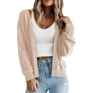 imagePRETTYGARDEN Cardigan Sweaters for Women Lightweight Knit Button Up V Neck Shrugs 2026 Trendy Winter Fall Fashion ClothingBeige