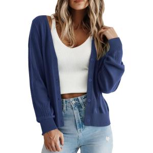 imagePRETTYGARDEN Cardigan Sweaters for Women Lightweight Knit Button Up V Neck Shrugs 2026 Trendy Winter Fall Fashion ClothingDark Blue