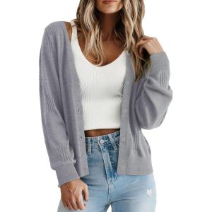 imagePRETTYGARDEN Cardigan Sweaters for Women Lightweight Knit Button Up V Neck Shrugs 2026 Trendy Winter Fall Fashion ClothingGrey