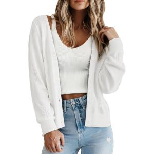 imagePRETTYGARDEN Cardigan Sweaters for Women Lightweight Knit Button Up V Neck Shrugs 2026 Trendy Winter Fall Fashion ClothingWhite