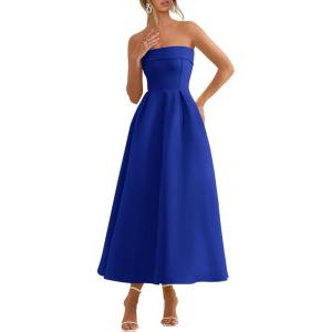 imagePRETTYGARDEN Cocktail Dresses for Women 2026 Summer Formal Elegant Tube Top Strapless Spring Wedding Guest Party Midi DressRoyal Blue