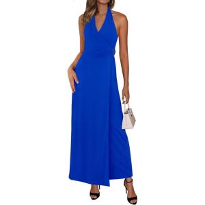 imagePRETTYGARDEN Halter Dresses for Women 2026 Elegant Classy Spring V Neck Tie Backless Summer Wedding Guest Cocktail Midi DressRoyal Blue