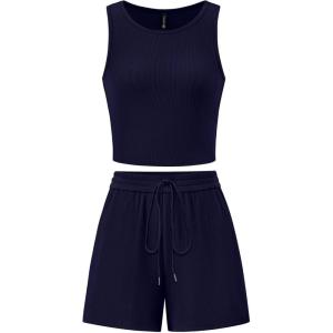 imagePRETTYGARDEN Lounge Sets for Women 2025 Summer Two Piece Matching Outfits Beach Vacation Clothes Sleeveless Tops and Shorts