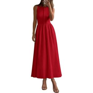 imagePRETTYGARDEN Maxi Dresses for Women 2025 Summer Casual Sleeveless Patchwork Flowy Vacation Sundress Knit Long Work Tank DressRed