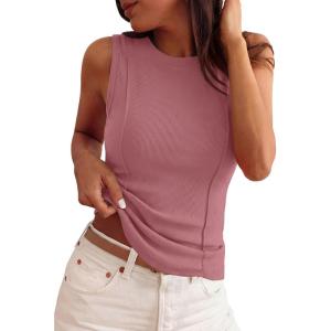 imagePRETTYGARDEN Sleeveless Tops for Women 2026 Summer Ribbed Tank Top Fitted Shirts Basic Tees Cute Spring Going Out Y2k ClothesPink