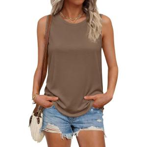 imagePRETTYGARDEN Sleeveless Tops for Women 2026 Summer Tank Tops Spring Fashion Casual Loose Fit Shirts Beach Vacation ClothesKhaki