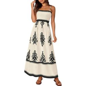 imagePRETTYGARDEN Summer Dress for Women 2026 Floral Sundress Spaghetti Strap Flowy Beach Vacation Boho Maxi DressesApricot Black Floral