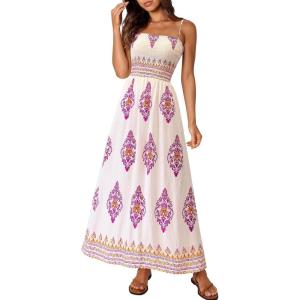 imagePRETTYGARDEN Summer Dress for Women 2026 Floral Sundress Spaghetti Strap Flowy Beach Vacation Boho Maxi DressesWhite Rose Red Floral