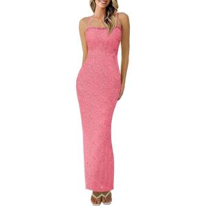 imagePRETTYGARDEN Summer Dresses for Women 2026 Lace Floral Bodycon Semi Formal Party Wedding Guest Boho Maxi DressPink