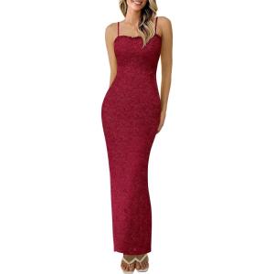 imagePRETTYGARDEN Summer Dresses for Women 2026 Lace Floral Bodycon Semi Formal Party Wedding Guest Boho Maxi DressRed
