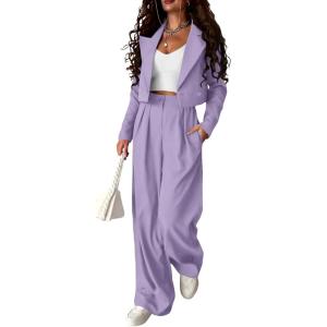 imagePRETTYGARDEN Teacher Outfits for Women Trendy Work Office Corporate Two Piece Matching Suit Set Light PurpleSmall