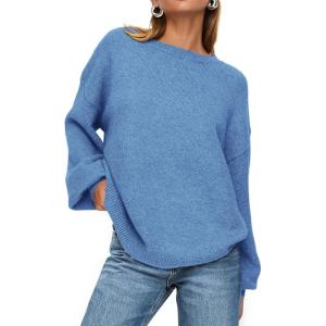 imagePRETTYGARDEN Womens 2026 Fall Sweaters Casual Crew Neck Long Sleeve Pullover Tops Ribbed Knit Loose Fit Winter ClothesBlue