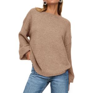 imagePRETTYGARDEN Womens 2026 Fall Sweaters Casual Crew Neck Long Sleeve Pullover Tops Ribbed Knit Loose Fit Winter ClothesCamel