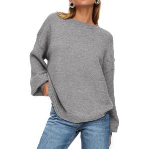 imagePRETTYGARDEN Womens 2026 Fall Sweaters Casual Crew Neck Long Sleeve Pullover Tops Ribbed Knit Loose Fit Winter ClothesGrey