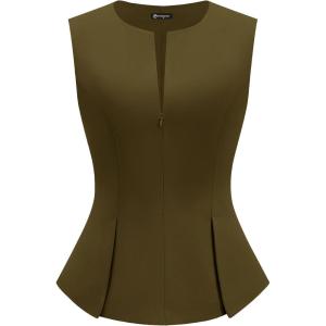 imagePRETTYGARDEN Womens 2026 Summer Vest Tops Business Casual Going Out Outfits Sleeveless Zip Up Dressy Tank Top Suit WaistcoatArmy Green