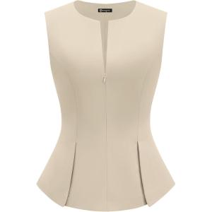 imagePRETTYGARDEN Womens 2026 Summer Vest Tops Business Casual Going Out Outfits Sleeveless Zip Up Dressy Tank Top Suit WaistcoatBeige