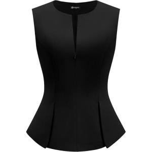 imagePRETTYGARDEN Womens 2026 Summer Vest Tops Business Casual Going Out Outfits Sleeveless Zip Up Dressy Tank Top Suit WaistcoatBlack