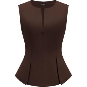 imagePRETTYGARDEN Womens 2026 Summer Vest Tops Business Casual Going Out Outfits Sleeveless Zip Up Dressy Tank Top Suit WaistcoatBrown