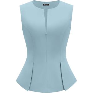 imagePRETTYGARDEN Womens 2026 Summer Vest Tops Business Casual Going Out Outfits Sleeveless Zip Up Dressy Tank Top Suit WaistcoatLight Blue