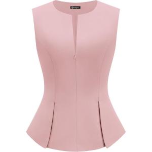 imagePRETTYGARDEN Womens 2026 Summer Vest Tops Business Casual Going Out Outfits Sleeveless Zip Up Dressy Tank Top Suit WaistcoatPink
