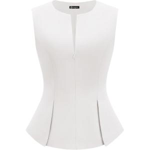 imagePRETTYGARDEN Womens 2026 Summer Vest Tops Business Casual Going Out Outfits Sleeveless Zip Up Dressy Tank Top Suit WaistcoatWhite