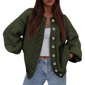 imagePRETTYGARDEN Womens 2026 Winter Cardigan Sweaters Trendy Chunky Knit Long Sleeve Button Up Casual Warm Fall Jackets CoatsArmy Green