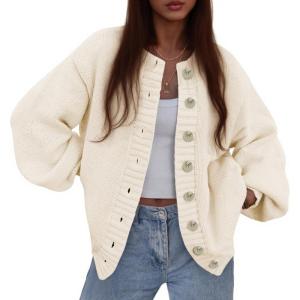 imagePRETTYGARDEN Womens 2026 Winter Cardigan Sweaters Trendy Chunky Knit Long Sleeve Button Up Casual Warm Fall Jackets CoatsBeige