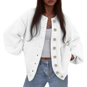 imagePRETTYGARDEN Womens 2026 Winter Cardigan Sweaters Trendy Chunky Knit Long Sleeve Button Up Casual Warm Fall Jackets CoatsWhite