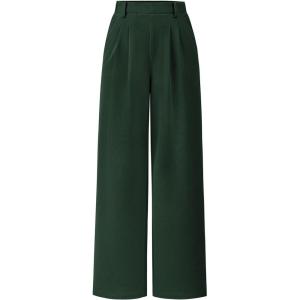 imagePRETTYGARDEN Womens Dress Pants Dressy Casual Palazzo High Elastic Waisted Wide Leg Work Office Trousers PantsDark Green