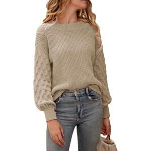 imagePRETTYGARDEN Womens Fall 2026 Pullover Sweater Casual Long Sleeve Loose Chunky Knit Tops Blouse Winter Fashion ClothingApricot