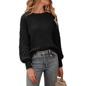 imagePRETTYGARDEN Womens Fall 2026 Pullover Sweater Casual Long Sleeve Loose Chunky Knit Tops Blouse Winter Fashion ClothingBlack