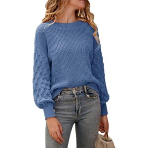 imagePRETTYGARDEN Womens Fall 2026 Pullover Sweater Casual Long Sleeve Loose Chunky Knit Tops Blouse Winter Fashion ClothingBlue