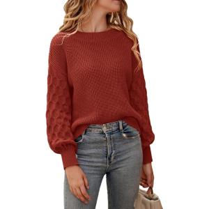 imagePRETTYGARDEN Womens Fall 2026 Pullover Sweater Casual Long Sleeve Loose Chunky Knit Tops Blouse Winter Fashion ClothingBrick Red